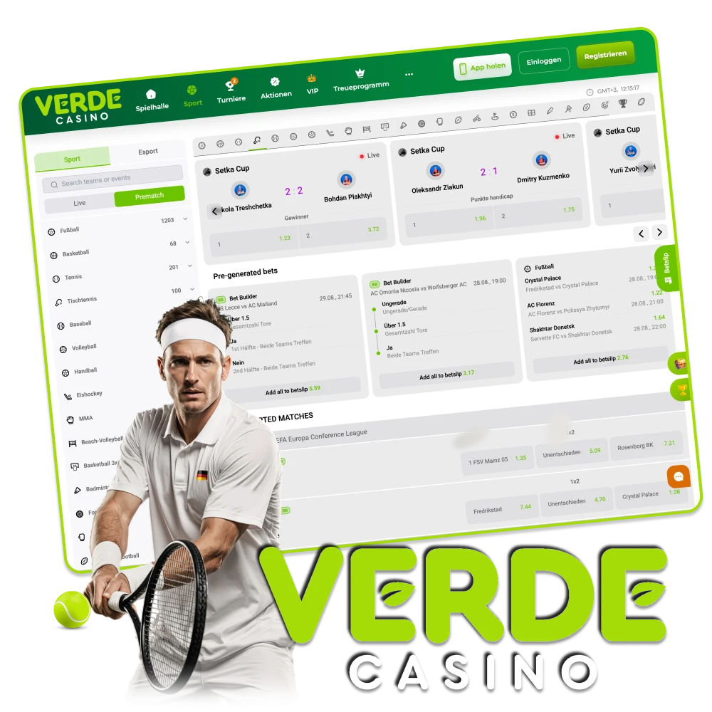 Entdecke Tennisquoten und Gewinne im Verde Casino.