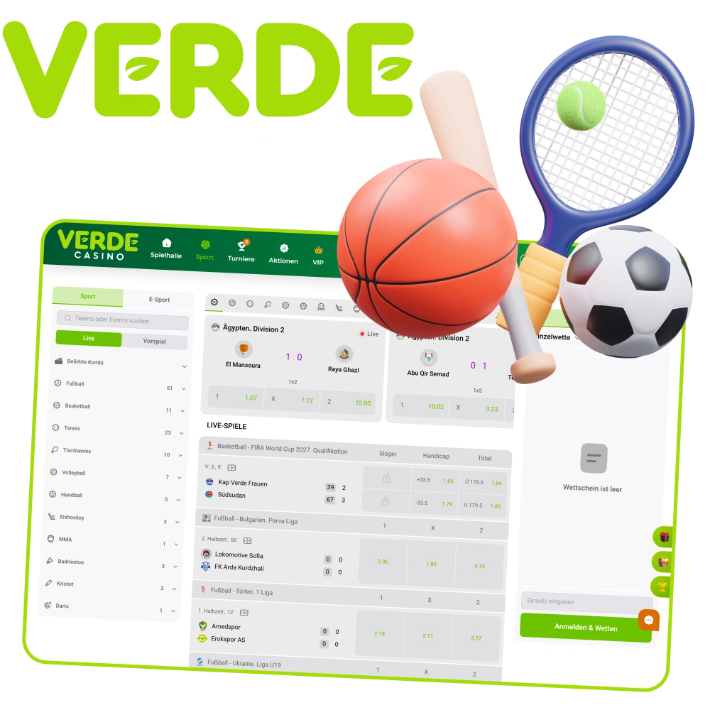 Sagen Sie mit Verde Sportereignisse voraus.